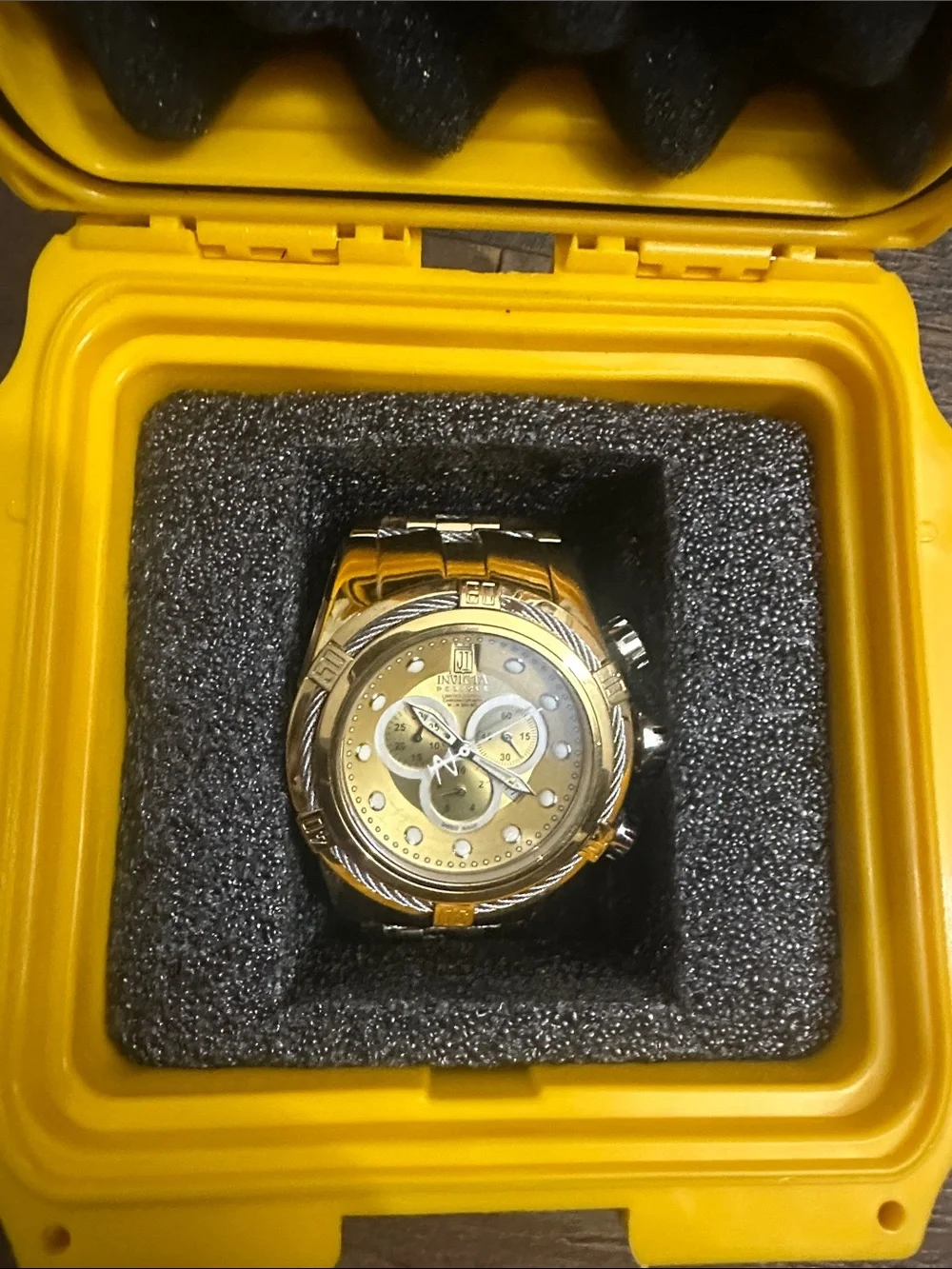 Invicta Gold and Black Men's Chronograph Watch in Yellow Case